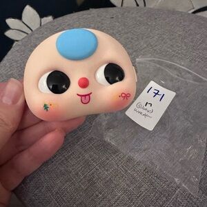 Baby Three 100% face with blue hair, boba eyes and holiday cheeks